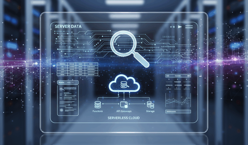 search interface magnifying glass server data serverless cloud