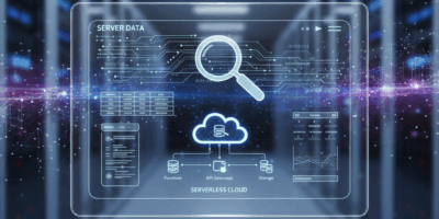 search interface magnifying glass server data serverless cloud