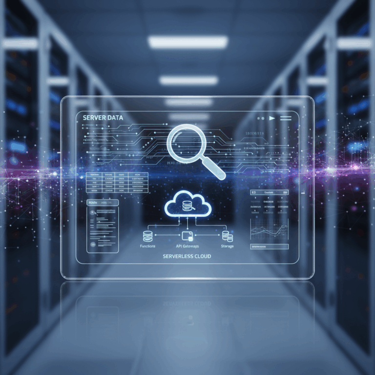 search interface magnifying glass server data serverless cloud