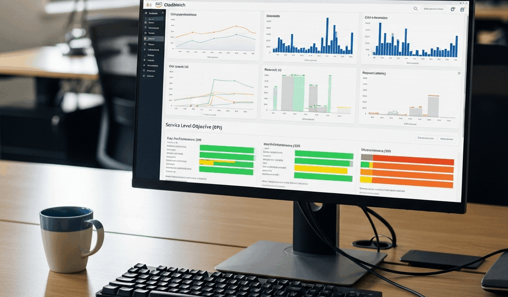 aws cloudwatch dashboard on a monitor screen showing applica 20260331 100700